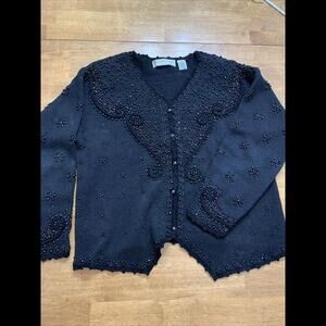 VTG Y2K Women Sz M Black hand Beaded Cardigan Glam Whimsigoth Fairy holiday​​